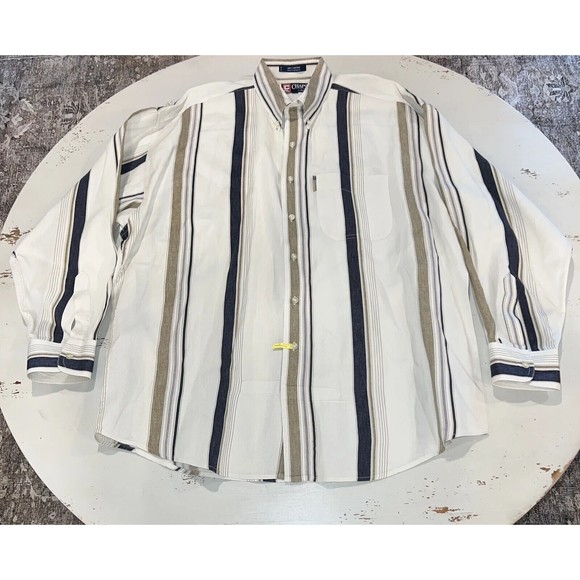 Ralph Lauren Men XL  XXL Button Down Long Sleeve Shirt Stipe Ivory Coal Runs BIG - Picture 12 of 13